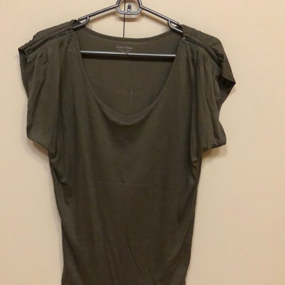 Calvin Klein Tops - Calvin Klein military green top w/ zip shoulder